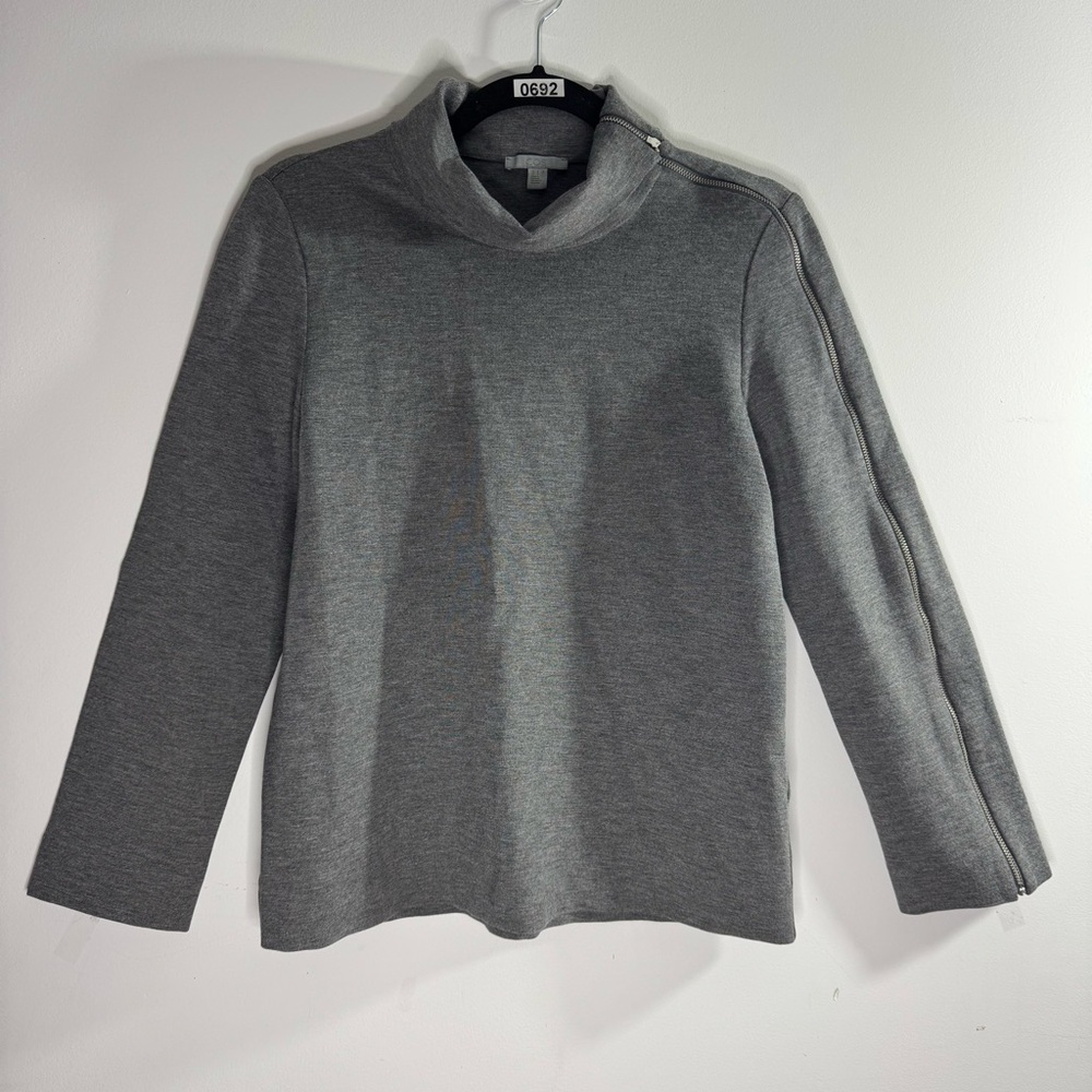 COS Funnel Neck Gray Top Exposed Zip Minimalist Long Sleeve US 6